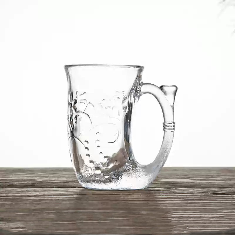 Glass Coffee Mug Set – Mermaid Tail Handle Floral Relief Drinkware
