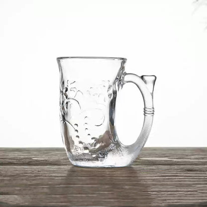 Glass Coffee Mug Set – Mermaid Tail Handle Floral Relief Drinkware