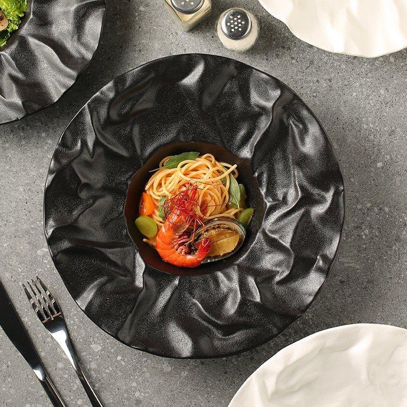 Ceramic Plates Set of 2 – Crumble Design Handcrafted Salad Serving Plates Black & White