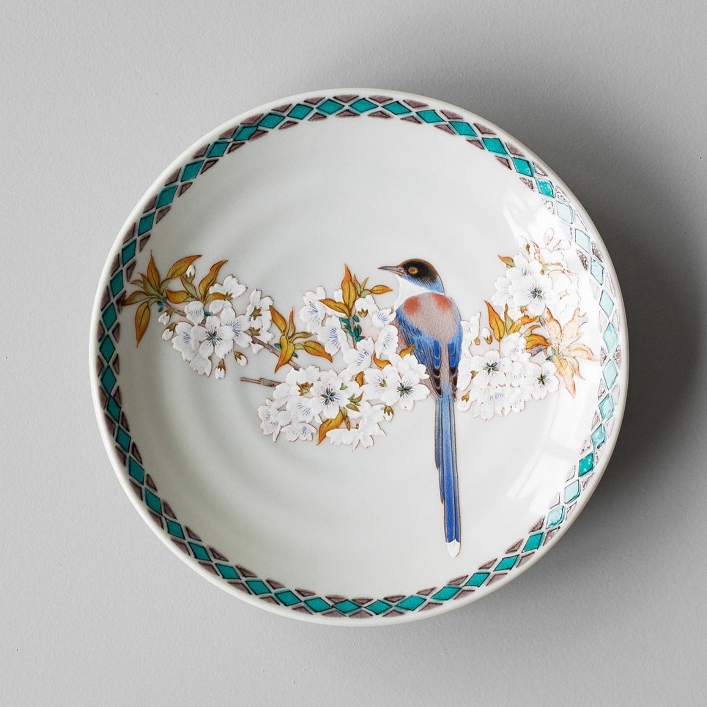 Japanese Ceramic Plate Set of 5 – Kutaniyaki Sakura Skylark