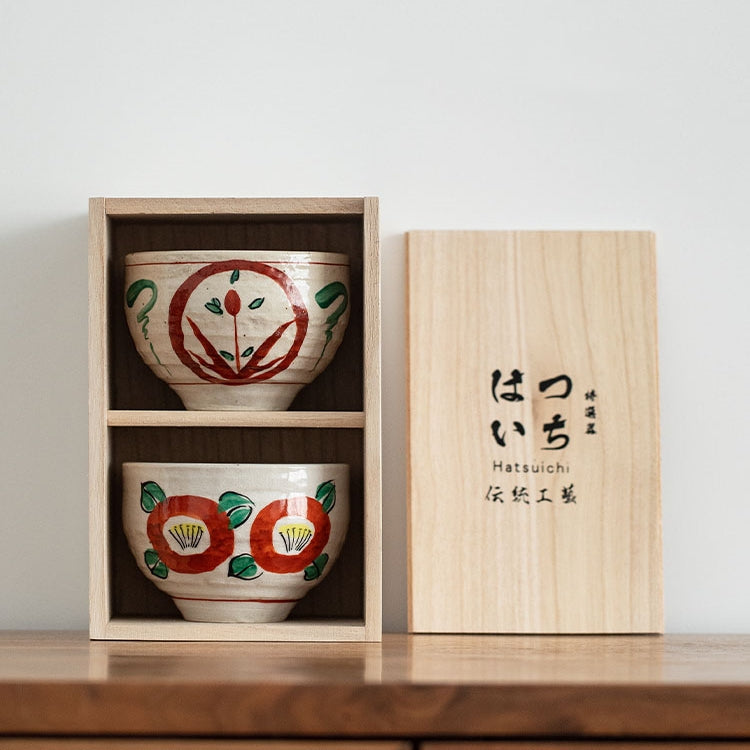 Ceramic Bowl Set of 2 – Mino Ware Hand-Painted Couple Gift