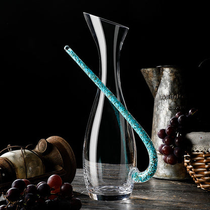 Red Wine Glasses Set Coral Turquoise Stem with Decanter & Stand – Elegant Crystal Glassware