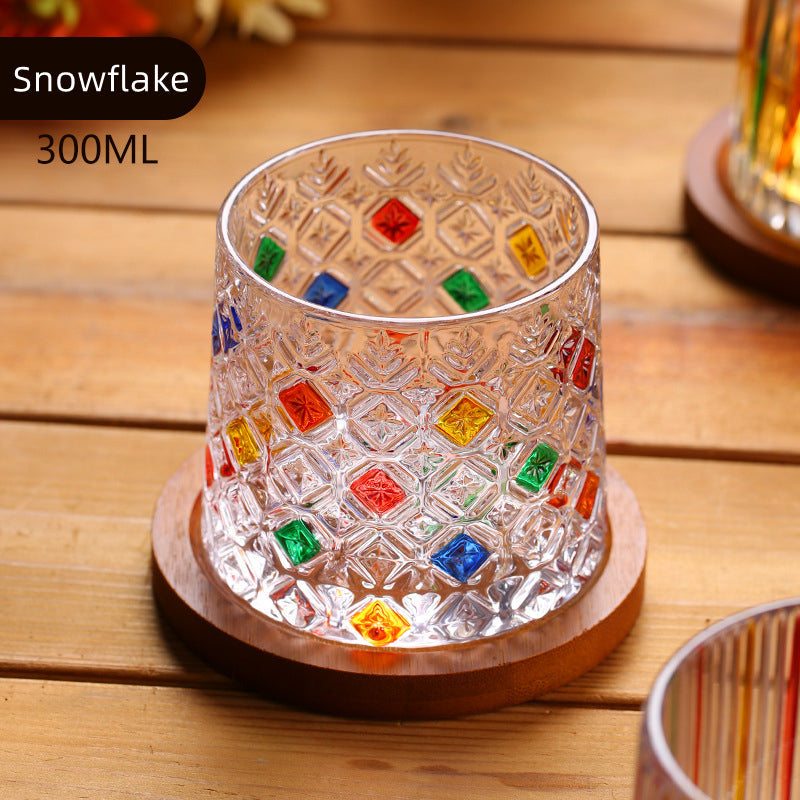 Whiskey Glass Rotating Stained Crystal | Wooden Base Gift Set