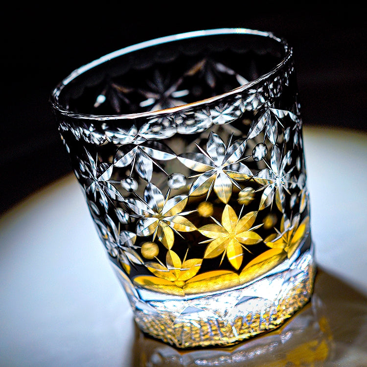 Japanese Whiskey Glass Handcrafted Kiriko Sakura Cut Crystal Tumbler