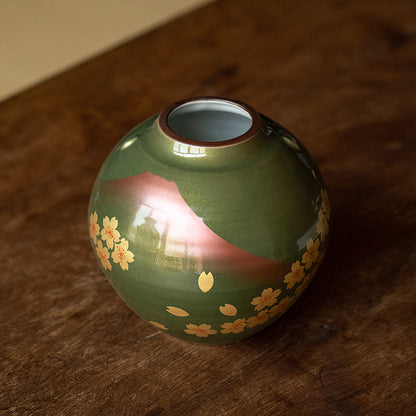 Japanese Ceramic Vase – Kutaniyaki Crane or Fuji Sakura