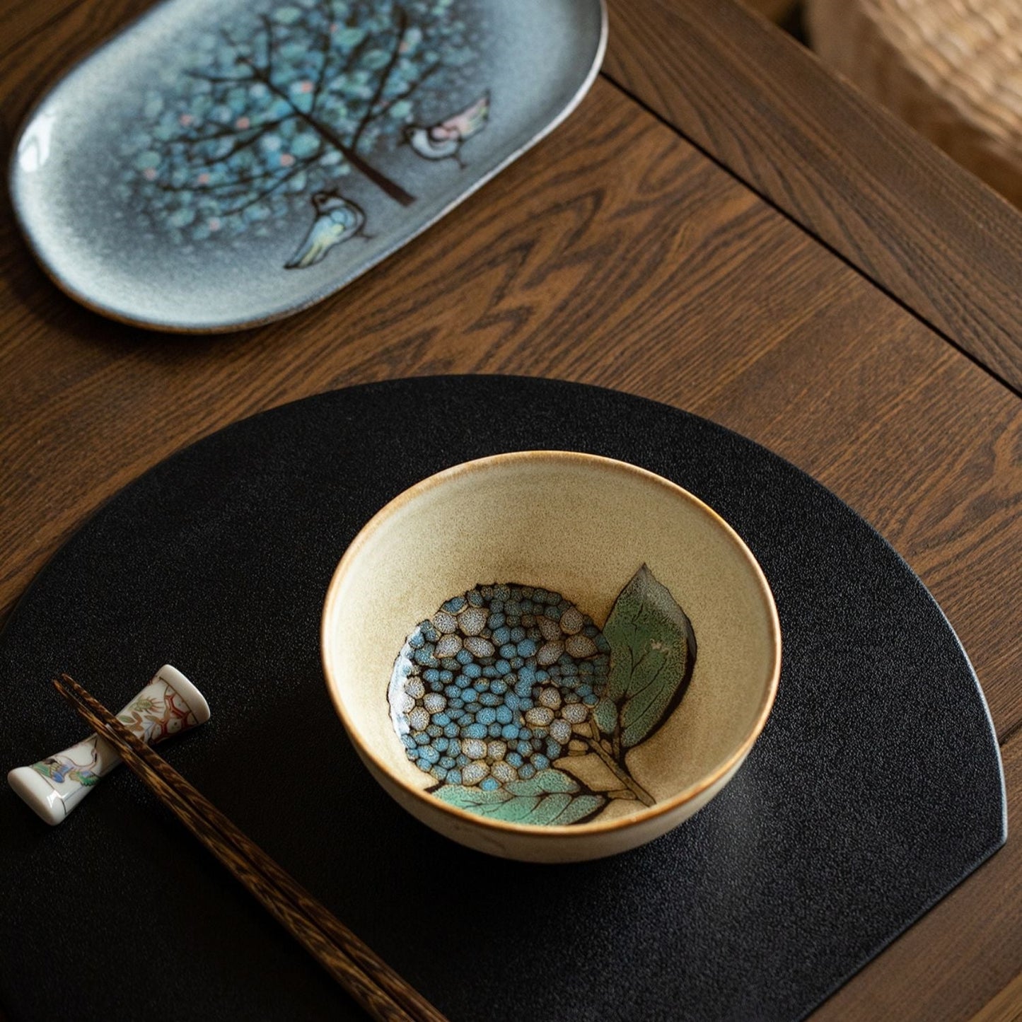 Ceramic Floral Bowl – Nunobiki Ware Hydrangea & Sunflower
