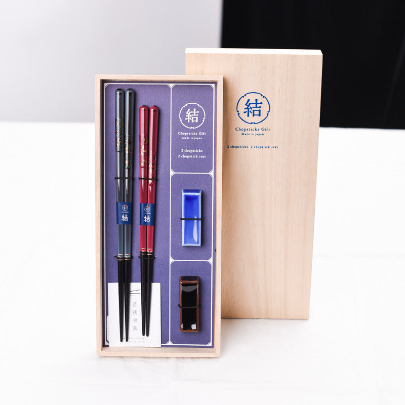 Wooden Chopsticks Wedding Gift Set Ayaka Japanese Handcrafted His and Hers with Rests and Wooden Box