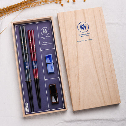 Wooden Chopsticks Wedding Gift Set Ayaka Japanese Handcrafted His and Hers with Rests and Wooden Box