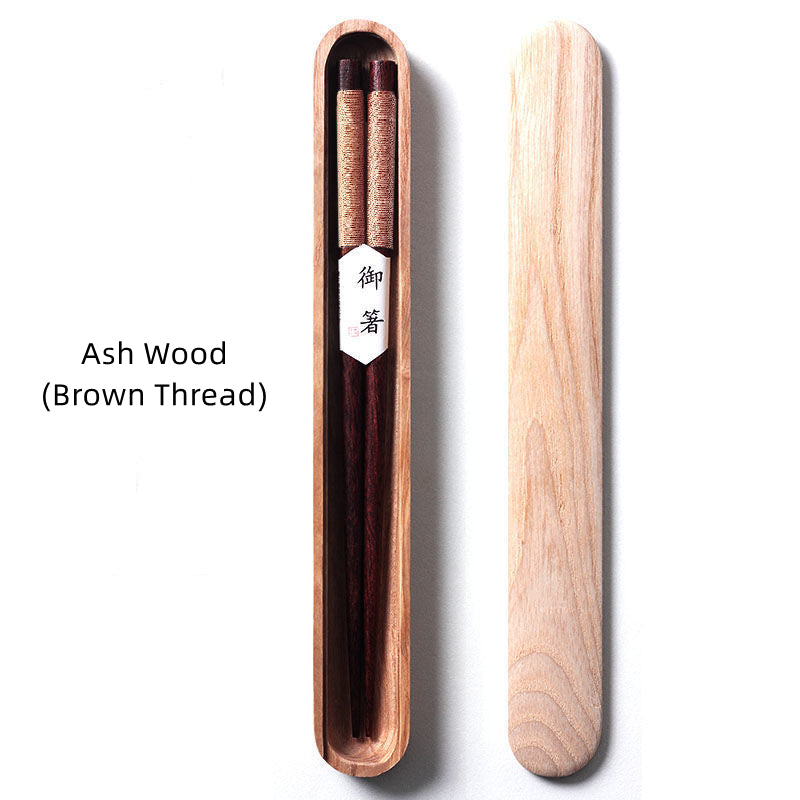 Japanese Chopsticks – Wood with Decorative Thread & Wooden Box