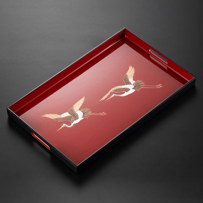 Crimson Crane Lacquer Tray – Yamanaka Shikki Gold Foil