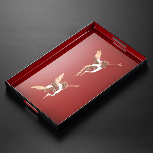 Crimson Crane Lacquer Tray – Yamanaka Shikki Gold Foil