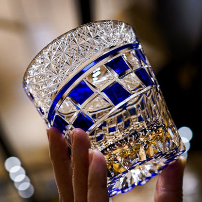 Crystal Whiskey Glass Kiriko Sapphire Motif Hand-Cut Japanese Tumbler