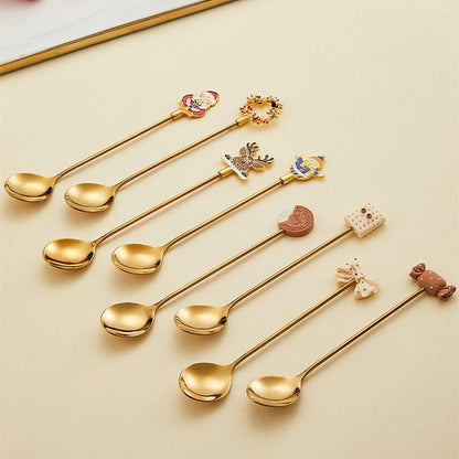 Coffee Stirrer Set Gold Stainless Steel Themed Holiday Barware