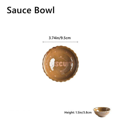 Ceramic Tableware Japanese Butter Biscuit Embossed Plate Bowl Set