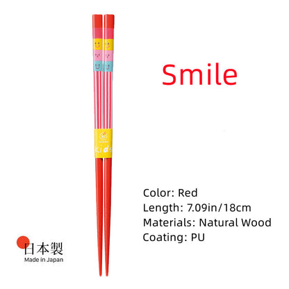 Kids Chopsticks Wooden Japanese Handcrafted Cartoon Kitten Frog Design Children Beginner Chopsticks