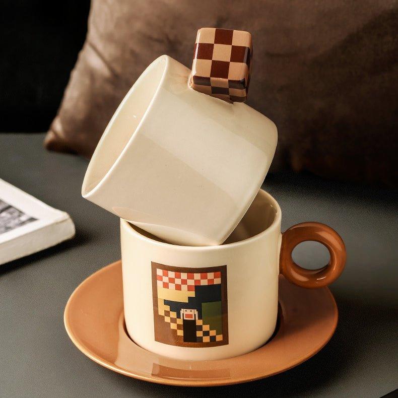 Coffee Cup Set Ceramic Mosaic Art Design – Cup Saucer & Teaspoon | Starry Night, Mona Lisa & More