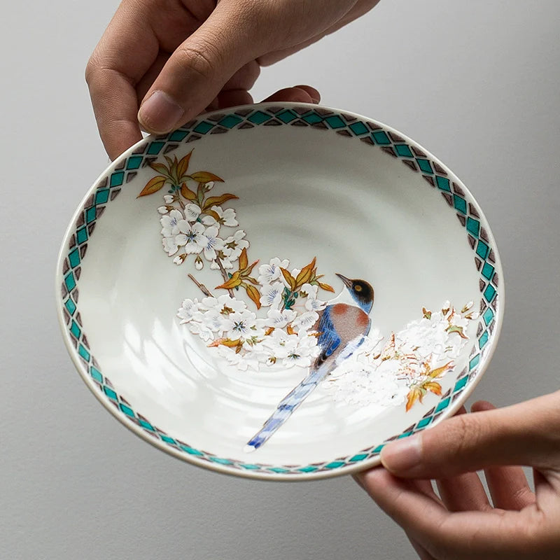 Japanese Ceramic Plate Set of 5 – Kutaniyaki Sakura Skylark