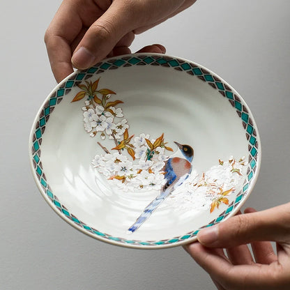 Japanese Ceramic Plate Set of 5 – Kutaniyaki Sakura Skylark