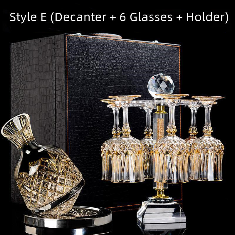 Crystal Wine Glasses Set Golden Vine with Decanter & Leather Case – Made in France | Cristal d'Arques