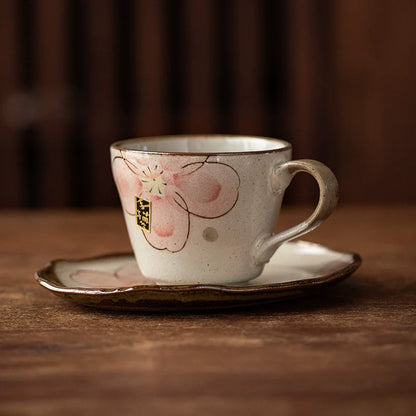 Coffee Cup & Saucer Set – Mino Ware Winter Sakura Ceramic
