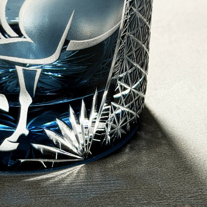 Whiskey Glass Meiba Horse | Edo Kiriko Handcrafted Crystal Glass Blue & Black