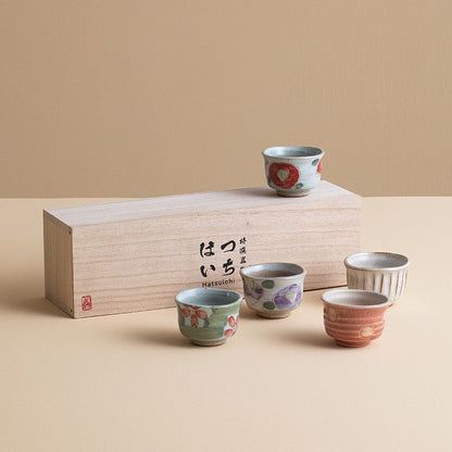 Japanese Tea Cup Set of 5 – Mino Ware Haru-no-Sato Ceramic