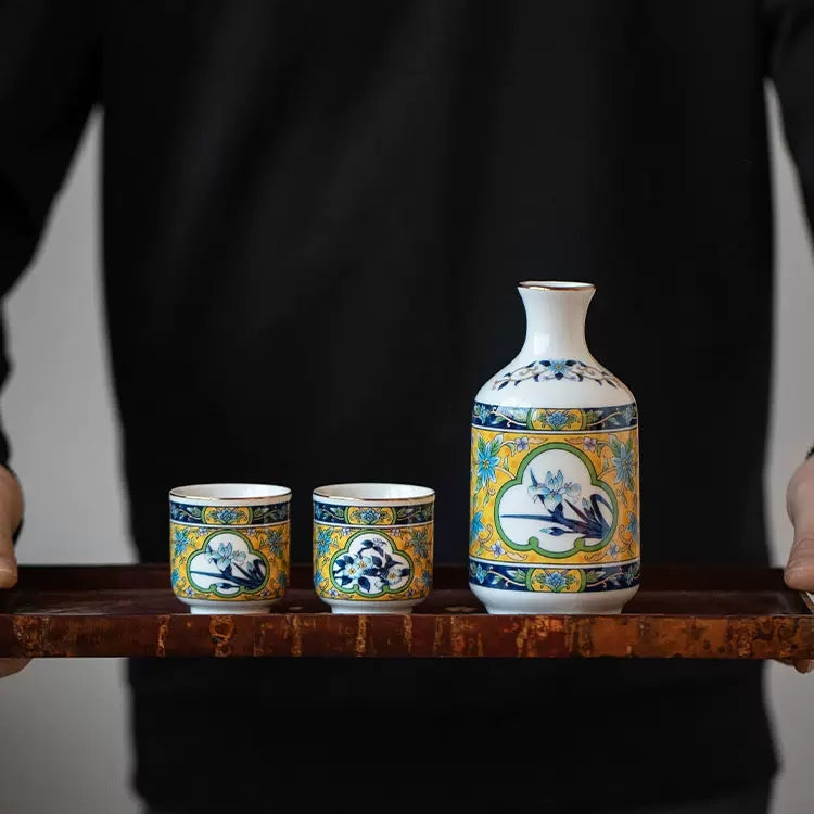Ceramic Sake Set | Mino Ware Tokkuri & 2 Ochoko Handcrafted