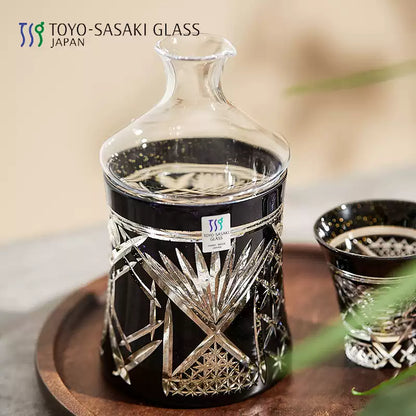 Sake Set Kiriko Glass – Gold Leaf Black Crystal Handcrafted
