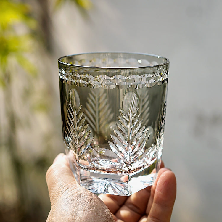 Whiskey Glass Edo Kiriko Avaire Plum Artistry – Hand-Cut Japanese Tumbler with Wooden Box