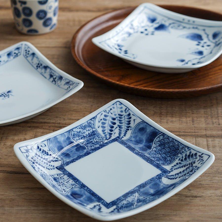 Japanese Square Plate | Mino Ware Ceramic Nature Design Dish