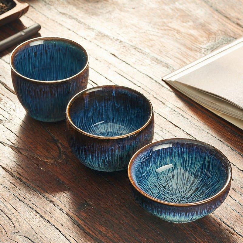 Blue Ceramic Tea Cup Japanese Gloss Glazed Short Tall Wide Styles