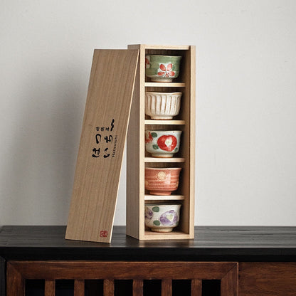 Japanese Tea Cup Set of 5 – Mino Ware Haru-no-Sato Ceramic