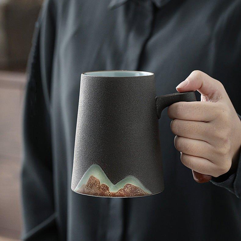 Ceramic Tea Cup with Filter – Mountain Design Large Capacity