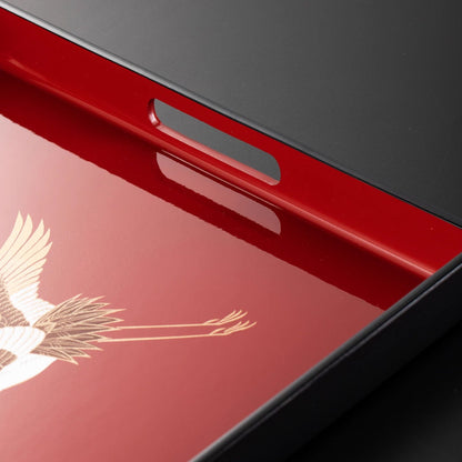 Crimson Crane Lacquer Tray – Yamanaka Shikki Gold Foil