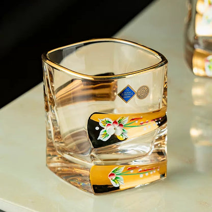 Whisky Decanter Set Bohemia Enamel Bloom Crystal Floral Gold Band Czech Crystal Whisky Glass Decanter Gift