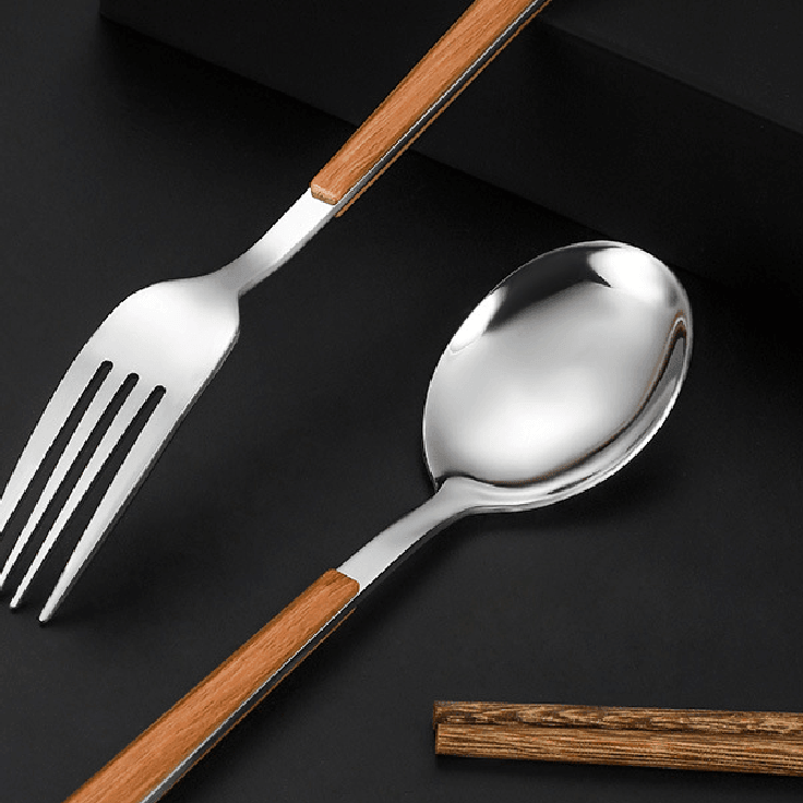Chopsticks Fork Spoon Set | Stainless Steel & Wood Handle