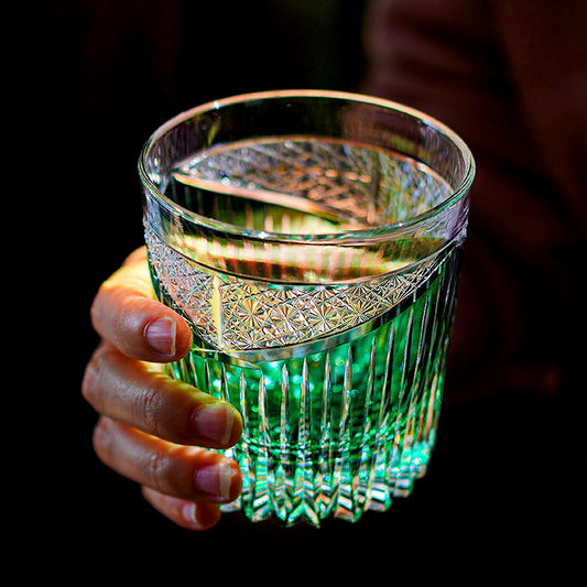 Japanese Cut Glass Edo Kiriko Karmic Whisky Hand-Cut Crystal | Black Turquoise Aqua Glassware