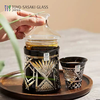 Sake Set Kiriko Glass – Gold Leaf Black Crystal Handcrafted