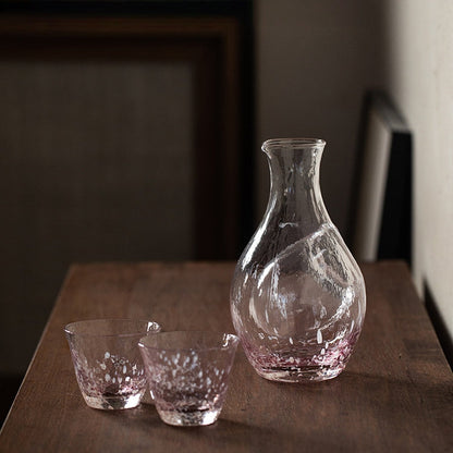 Sake Set Japanese Glass Flagon & Cups – Sakura Snow Design