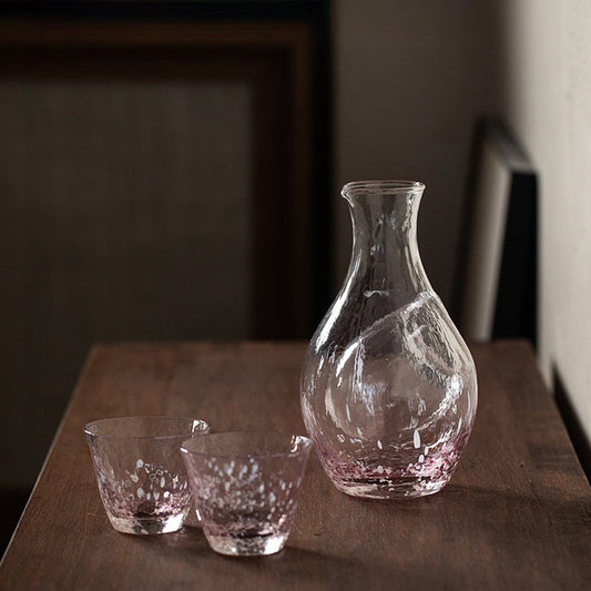 Sake Set Japanese Glass Flagon & Cups – Sakura Snow Design