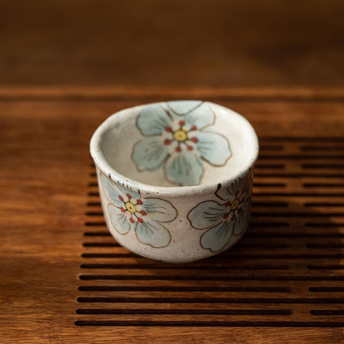 Tea Cup Set of 5 – Mino Ware Hana-Nagare Floral Painted