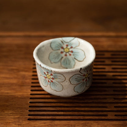 Tea Cup Set of 5 – Mino Ware Hana-Nagare Floral Painted