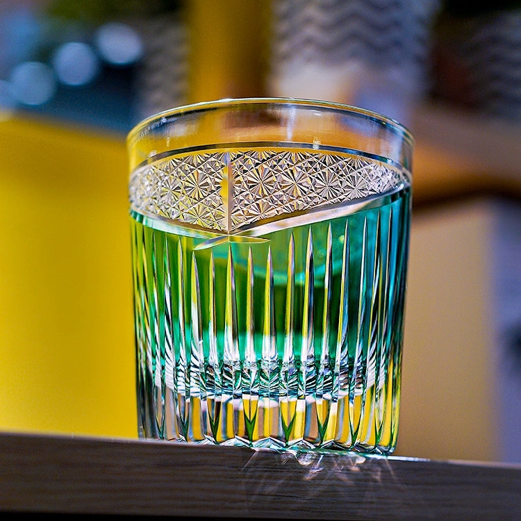 Japanese Cut Glass Edo Kiriko Karmic Whisky Hand-Cut Crystal | Black Turquoise Aqua Glassware