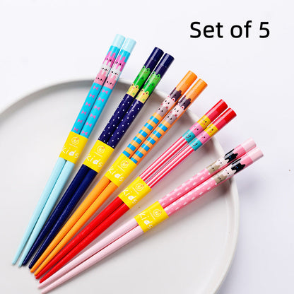 Kids Chopsticks Wooden Japanese Handcrafted Cartoon Kitten Frog Design Children Beginner Chopsticks