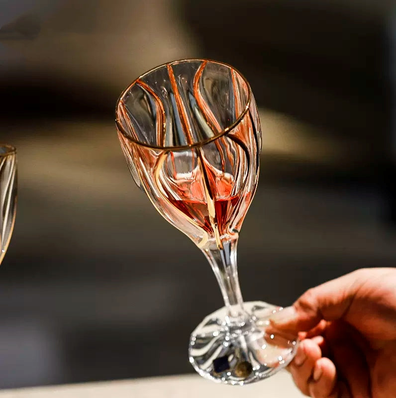 Wine Glass Set Bohemia Crystal Luxury Gold Detail Czech Crystal Wine Champagne Glass Decanter Set Gift Box