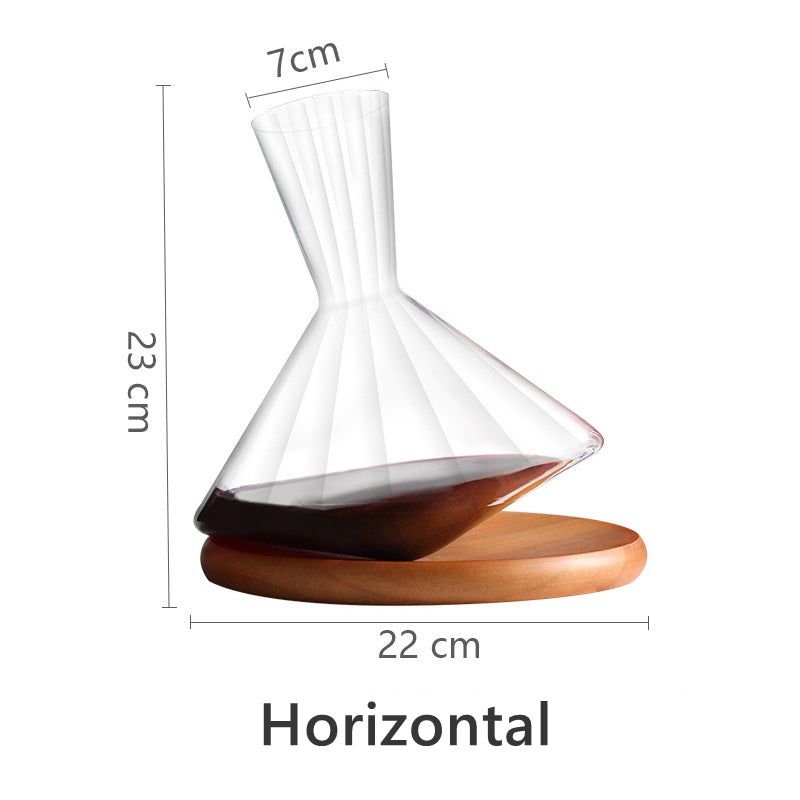 Wine Decanter with Wooden Base – Orbital Swirling Crystal Glass
