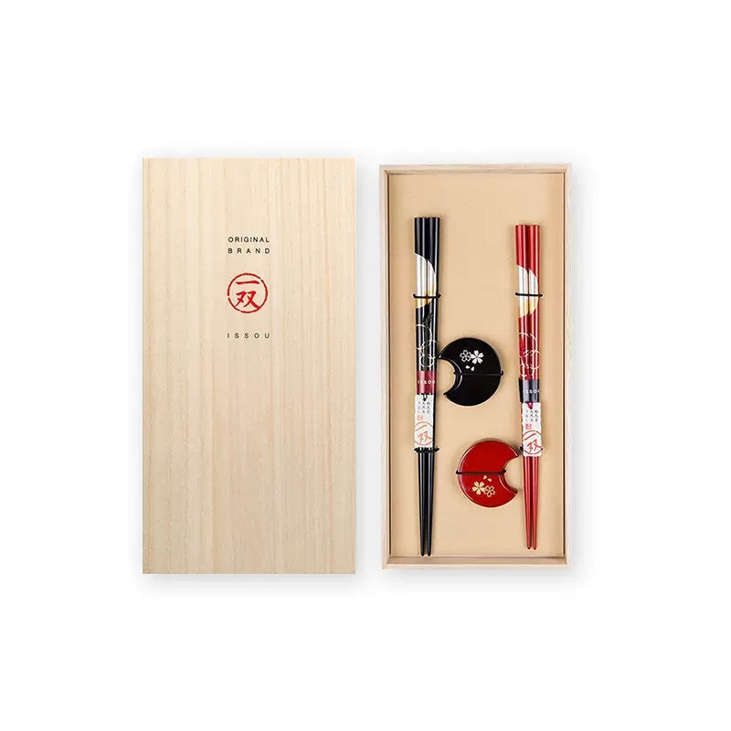 ISSOU Moon Blossom Wooden Chopsticks Wedding Gift Set His Hers