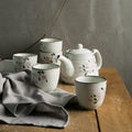 Ceramic Tea Set Japanese Handcrafted Glazed Sakura Teapot and 5 Cups Cherry Blossom Gift Set