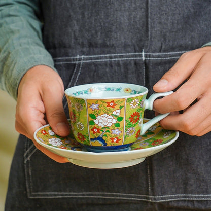 Japanese Tea Cup & Saucer Set – Mino Ware Kachofugetsu