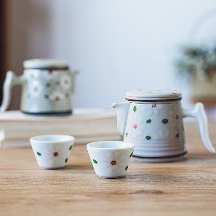 Ceramic Tea Set Japanese Floral Teapot 2 Cups with Carrying Case